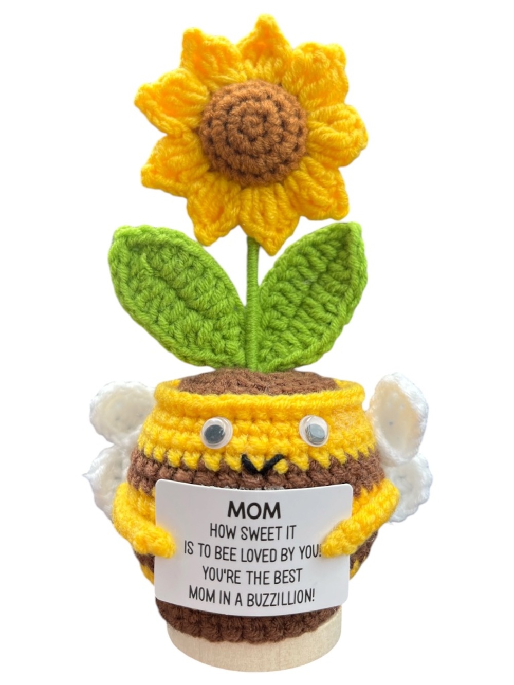 Handmade Crochet Sunflower Bee Plant Decor Mom Gift Desk Cottagecore